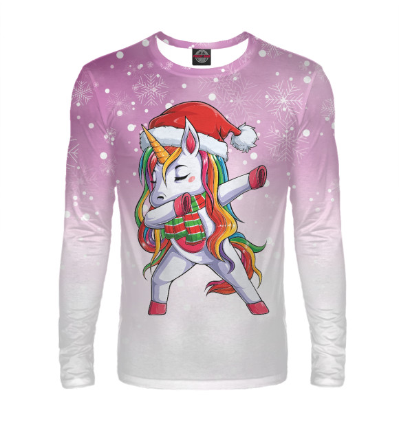 Мужской лонгслив с изображением Xmas Unicorn Dabbing цвета Белый