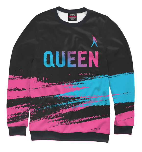 Мужской свитшот с изображением Queen Neon Gradient (полосы) цвета Белый