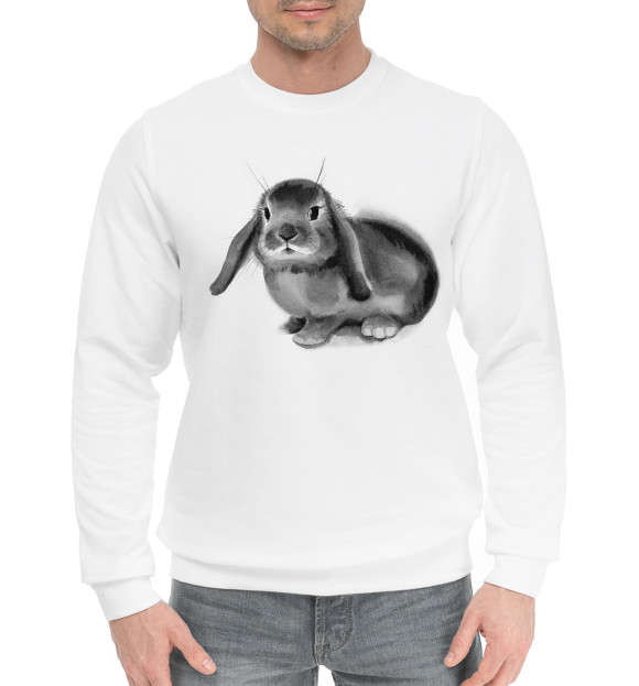 Мужской хлопковый свитшот с изображением Черный кролик Банни цвета Белый