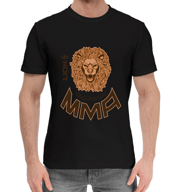 Мужская хлопковая футболка с изображением MMA лев цвета Черный