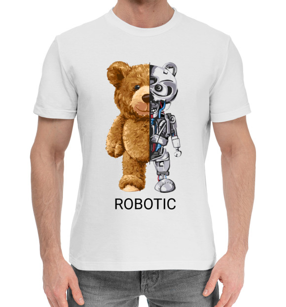 Мужская хлопковая футболка с изображением Robot Bear цвета Белый