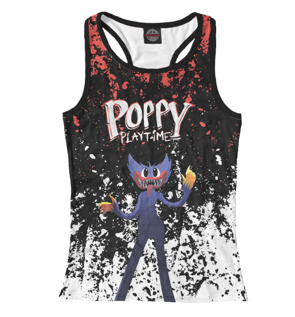 Женская майка-борцовка с притом Poppy Playtime цвета Белый Женская майка-борцовка с изображением Poppy Playtime цвета Белый