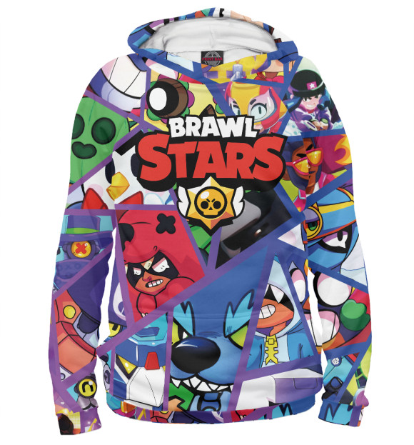 Мужское худи с изображением Brawl Stars Все Бравлеры цвета Белый