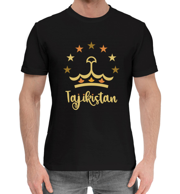 Мужская хлопковая футболка с изображением Таджикистан цвета Черный