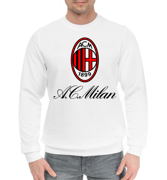 Мужской хлопковый свитшот с изображением AC Milan цвета Белый