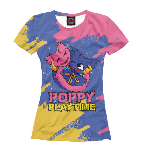Футболка для девочек с изображением Поппи Плейтайм обнимашки цвета Белый