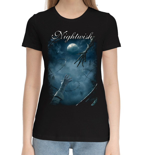Женская хлопковая футболка с изображением Nnightwish цвета Черный