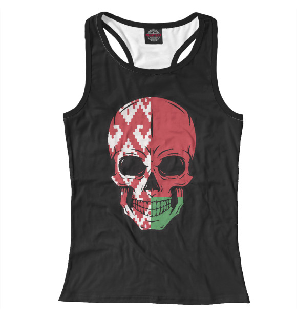 Женская майка-борцовка с изображением Беларусь - Череп цвета Белый