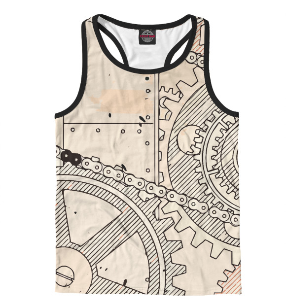 Мужская майка-борцовка с изображением Чертёж Механизма Шестерни цвета Белый