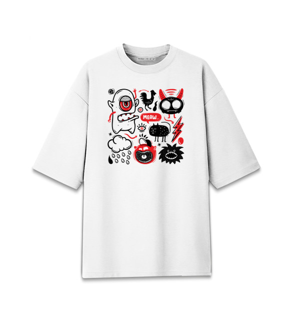 Женская футболка оверсайз с изображением Монстрики цвета Белый