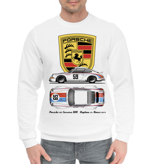 Мужской хлопковый свитшот с изображением Porsche 911 Carrera цвета Белый
