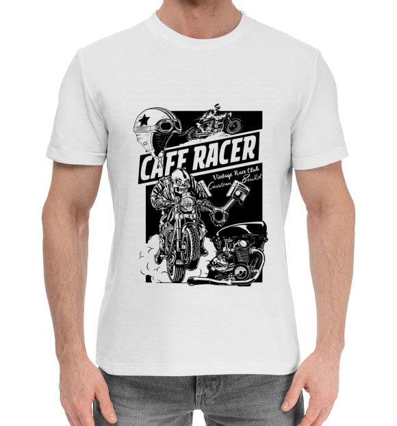 Мужская хлопковая футболка с изображением Cafe racer цвета Белый