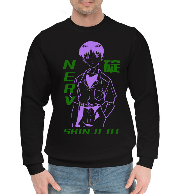 Мужской хлопковый свитшот с изображением Синдзи цвета Черный