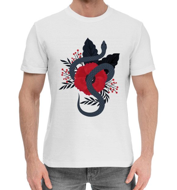 Мужская хлопковая футболка с изображением Змеи цвета Белый