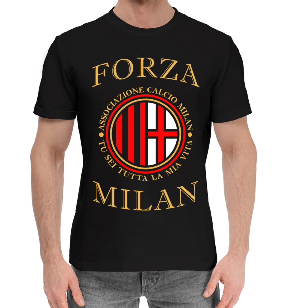 Мужская хлопковая футболка с изображением Милан цвета Черный