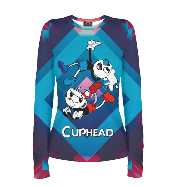 Женский лонгслив с изображением Cuphead чашечки цвета Белый
