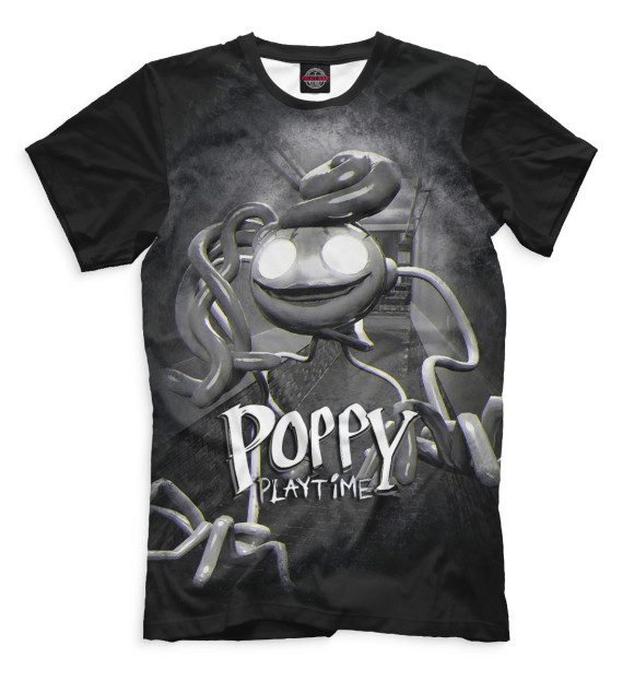 Мужская футболка с изображением Poppy Playtime чб цвета Белый