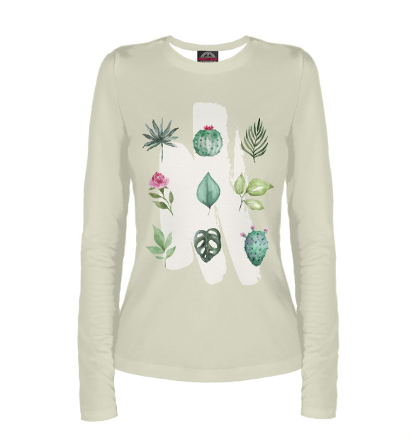 Женский лонгслив с изображением Роза и кактус цвета Белый