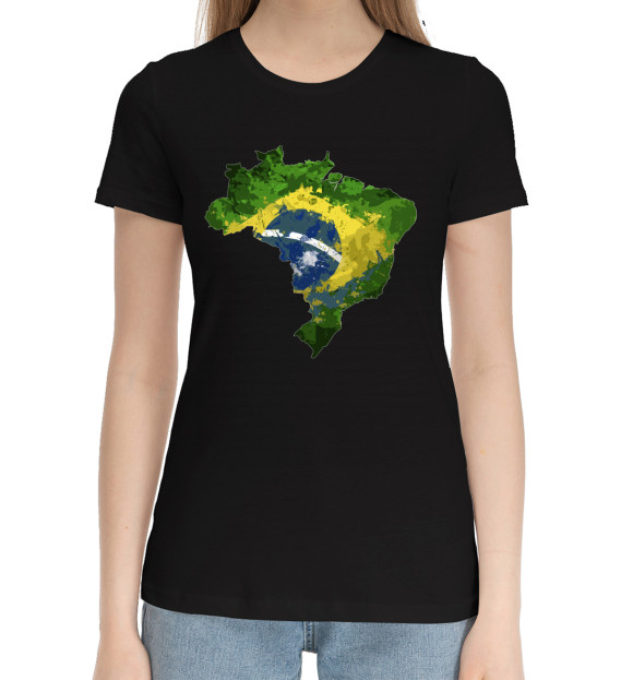 Женская хлопковая футболка с изображением Brasil цвета Черный