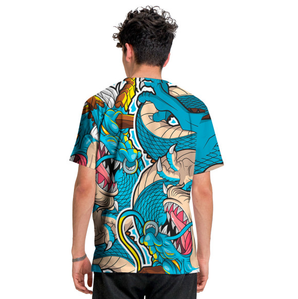Мужская футболка с изображением Синий дракон цвета Белый