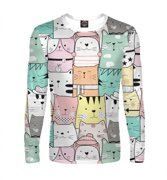 Мужской лонгслив с изображением Кошечки цвета Белый