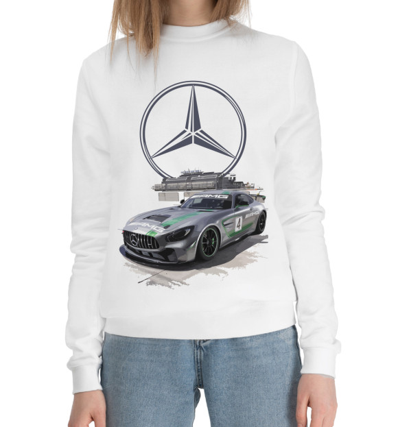 Женский хлопковый свитшот с изображением Mercedes AMG цвета Белый