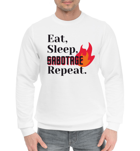 Мужской хлопковый свитшот с изображением Sabotage цвета Белый