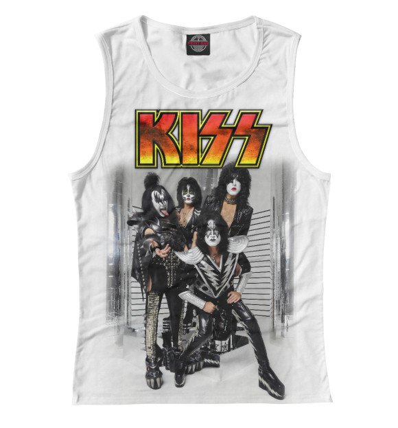 Майка для девочки с притом Kiss цвета Белый Майка для девочки с изображением Kiss цвета Белый
