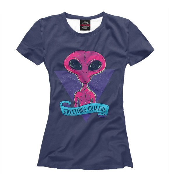 Футболка для девочек с изображением Greetings humans цвета Белый