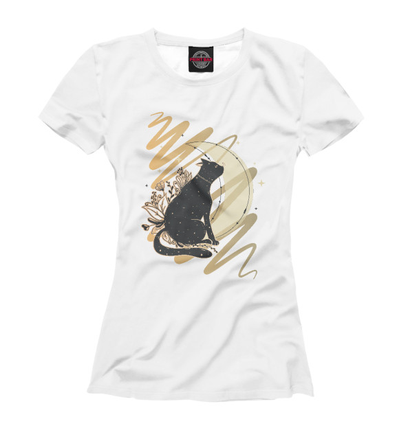 Женская футболка с изображением Moon Cat цвета Белый