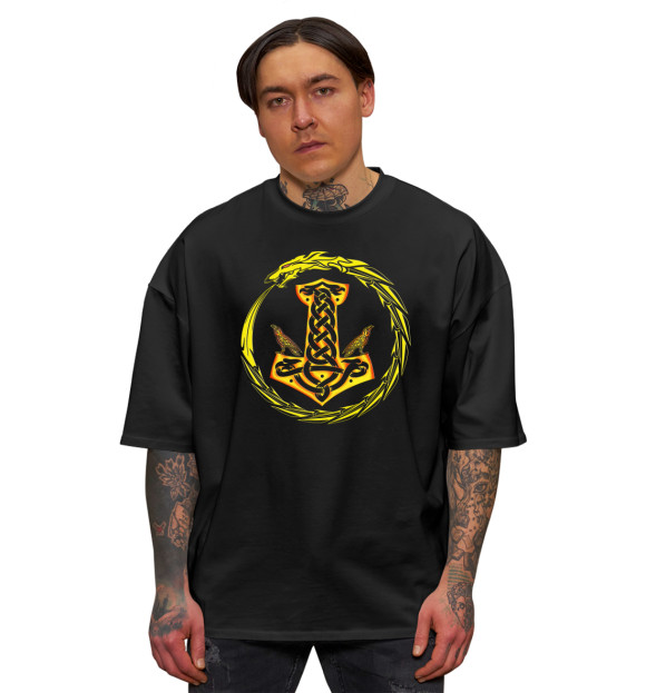 Мужская футболка оверсайз с изображением Символ Тора цвета Черный