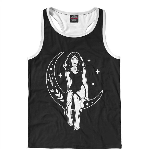 Мужская майка-борцовка с изображением Девушка на месяце цвета Белый