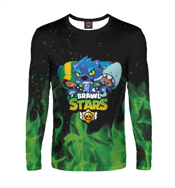 Мужской лонгслив с притом Brawl Stars trio цвета Белый Мужской лонгслив с изображением Brawl Stars trio цвета Белый