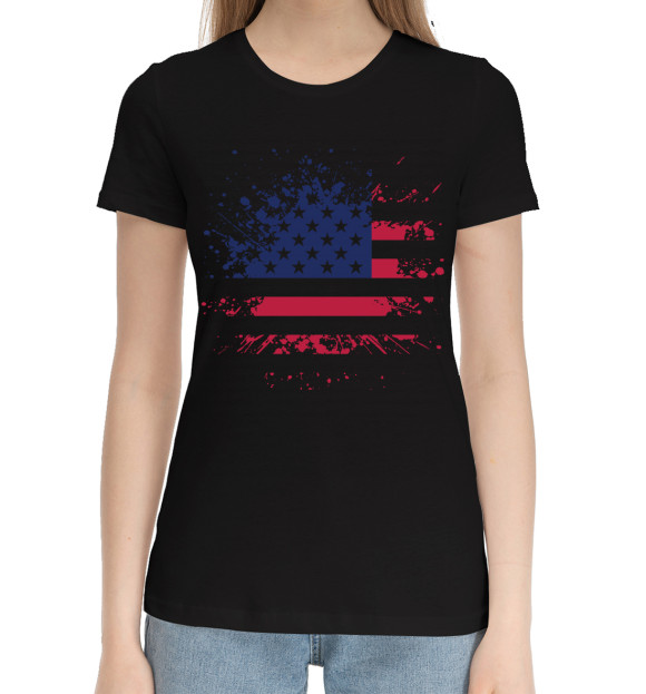 Женская хлопковая футболка с изображением USA цвета Черный