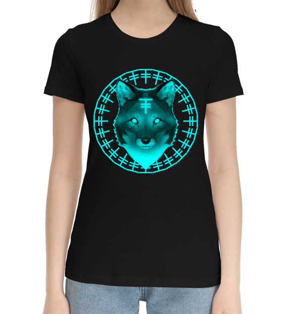 Женская хлопковая футболка с изображением Чертог Лисы (дух лисы) цвета Черный