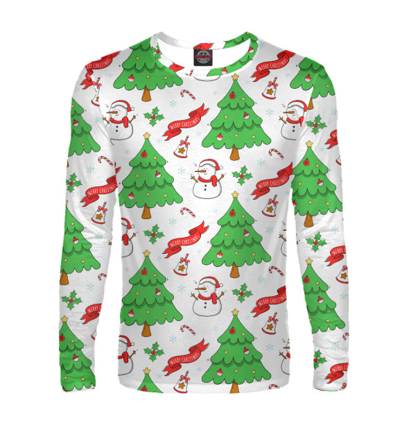 Мужской лонгслив с изображением Новый год цвета Белый