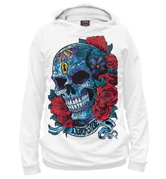 Женское худи с изображением Skull&Rose цвета Белый
