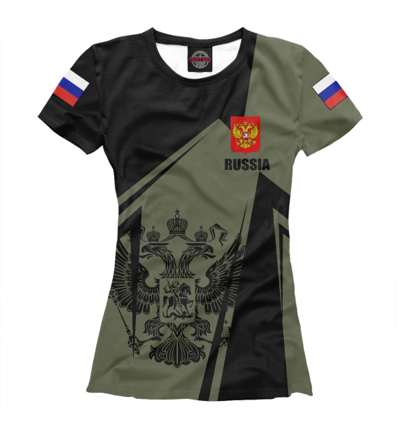 Женская футболка с изображением Россия - герб цвета Белый
