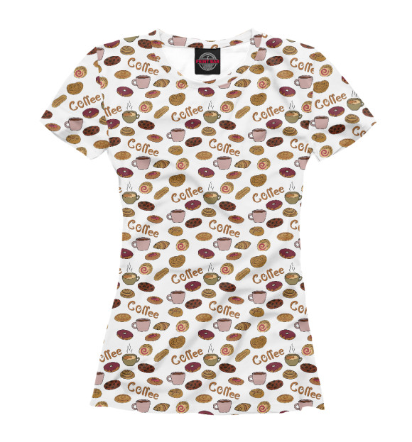 Женская футболка с изображением Кофе и выпечка цвета Белый
