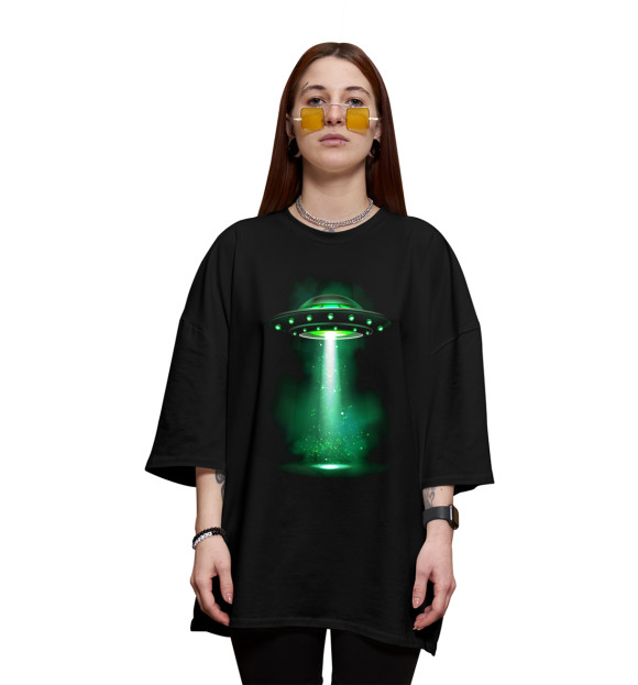 Женская футболка оверсайз с изображением НЛО цвета Черный