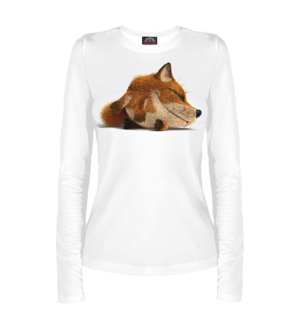 Женский лонгслив с притом Спящая лиса цвета Белый Женский лонгслив с изображением Спящая лиса цвета Белый