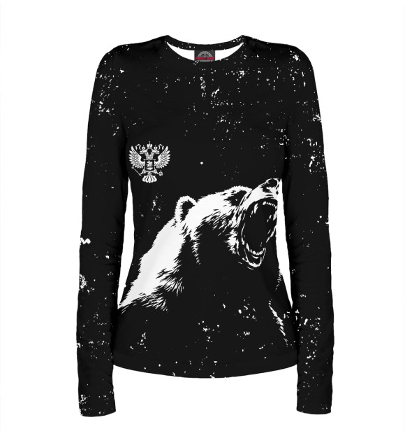 Женский лонгслив с изображением Русский медведь и герб цвета Белый