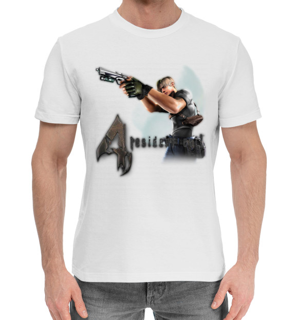 Мужская хлопковая футболка с изображением Resident Evil цвета Белый