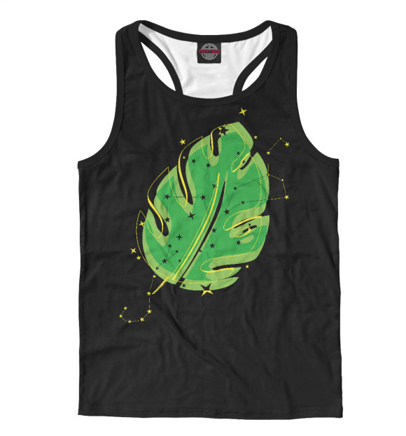 Мужская майка-борцовка с изображением Лист монстеры в космосе цвета Белый