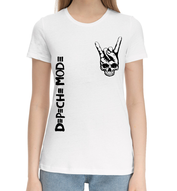 Женская хлопковая футболка с изображением Depeche Mode Рок Символ на светлом цвета Белый
