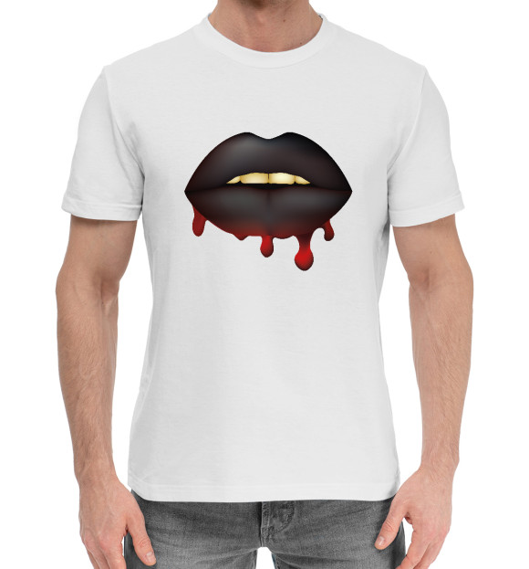 Мужская хлопковая футболка с притом Черные губы цвета Белый Мужская хлопковая футболка с изображением Черные губы цвета Белый