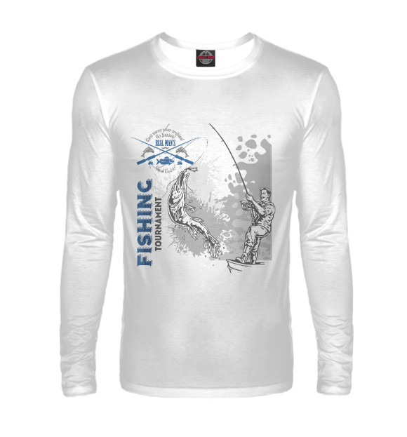Мужской лонгслив с изображением Рыбалка цвета Белый