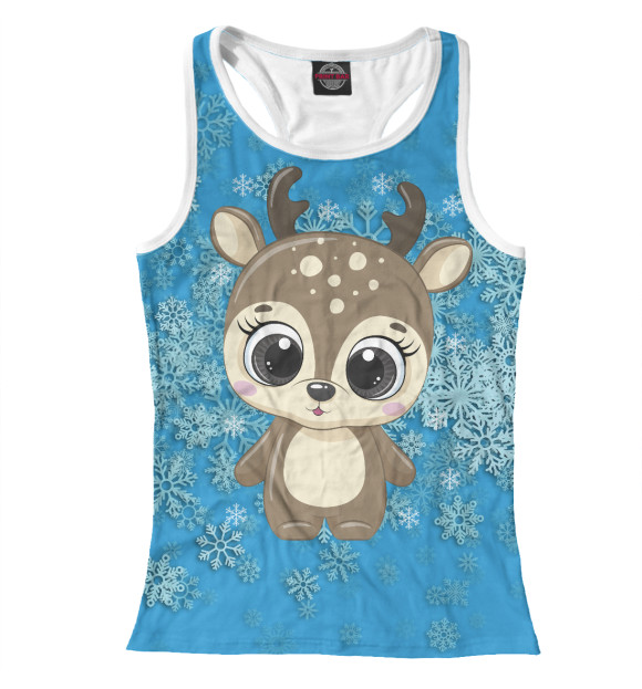 Женская майка-борцовка с изображением Новогодний олень цвета Белый