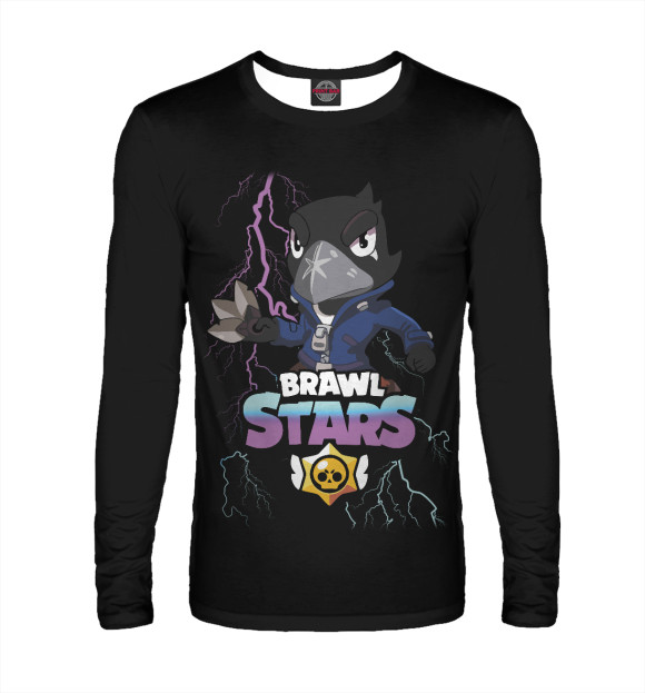 Мужской лонгслив с притом Brawl Stars Crow цвета Белый Мужской лонгслив с изображением Brawl Stars Crow цвета Белый