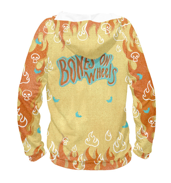 Женское худи с притом Скелет на скейтборде желтый цвета Белый Женское худи с изображением Скелет на скейтборде желтый цвета Белый